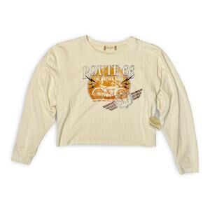 Altar’d State Route 66 Sweatshirt S NWT Rhinestone USA Retro Cream